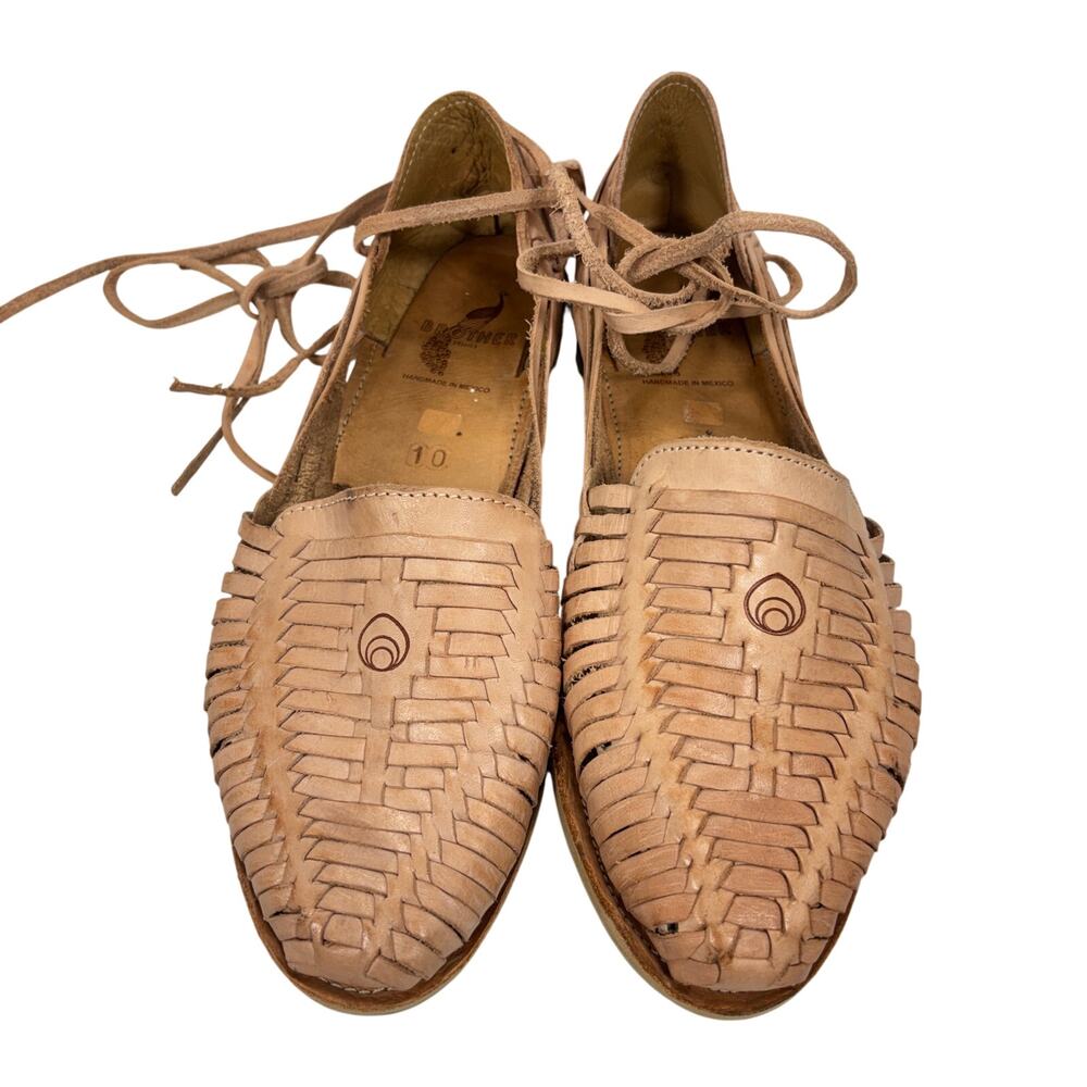 Brother Vellies Huarache Sandals - Tan Woven Leather Lace Up - Women's Size 10 - Picture 4 of 9